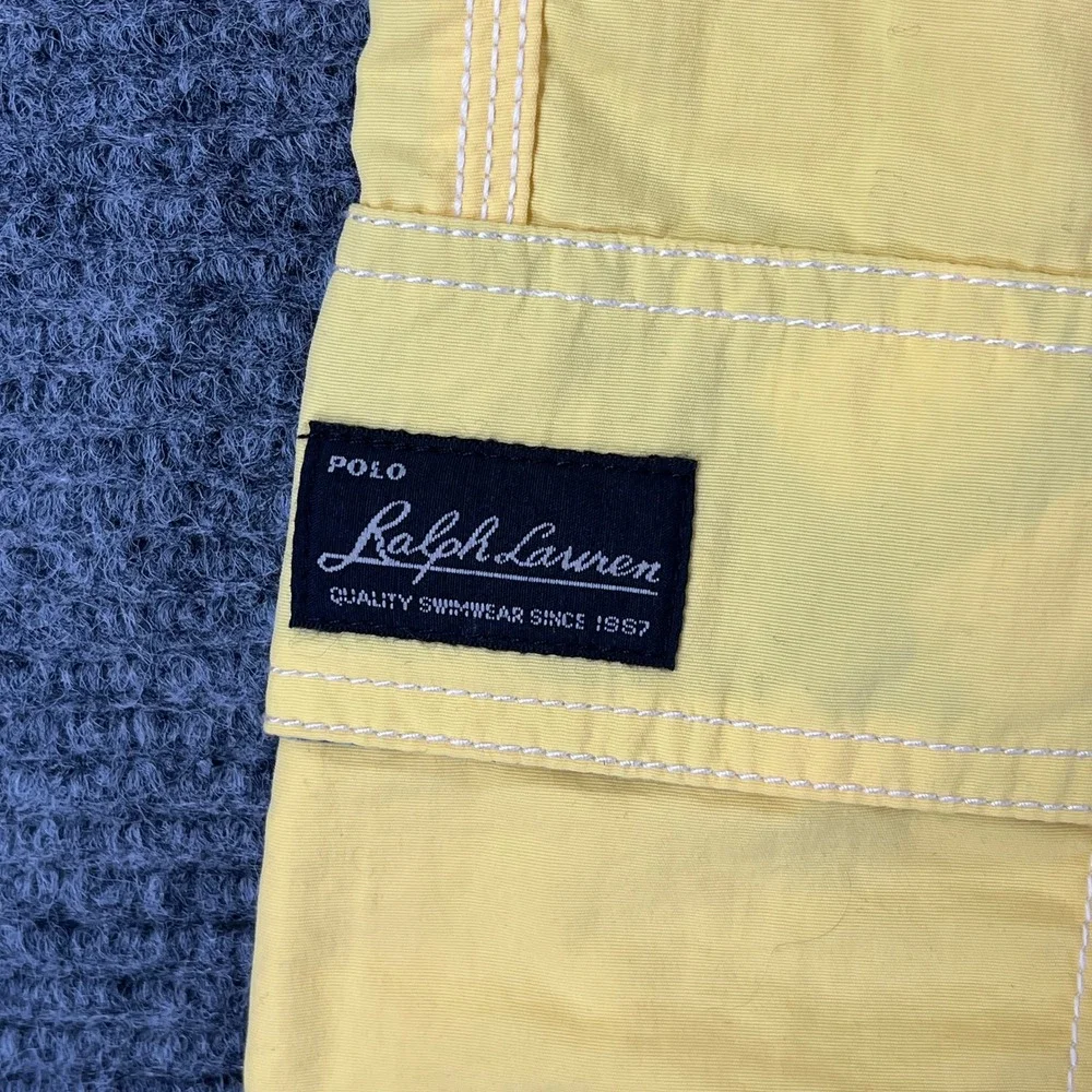 Polo Ralph Lauren Swim Trunks Men L Yellow Cargo Pocket Drawstring Beachwear